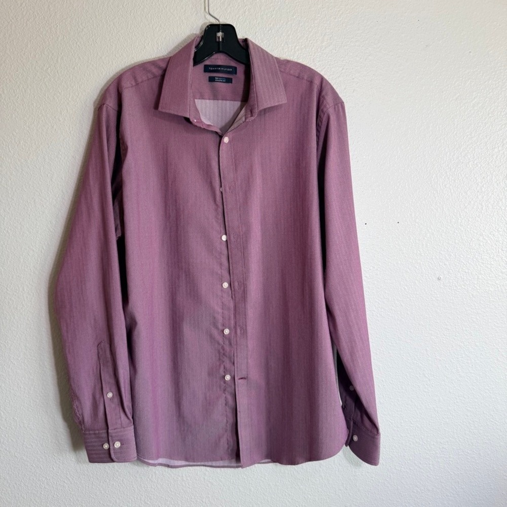 Tommy Hilfiger TH Flex Cool Athletic Fit Herringbone Dress Shirt Mens Neck 16.5